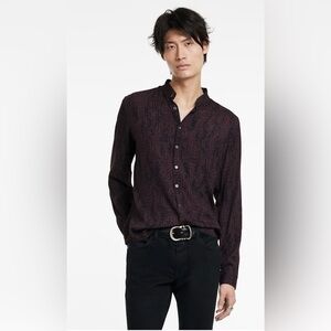 John Varvatos Dora Mandarin Collar Long-Sleeve Shirt in Dark Burgundy med